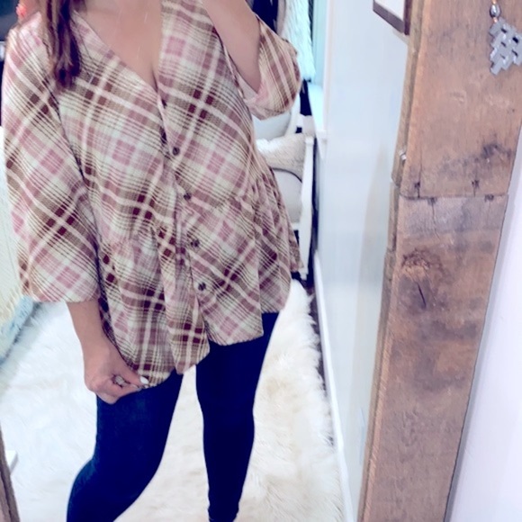 Indigo Rose pink plaid boho babydoll top size 2X - Picture 1 of 7